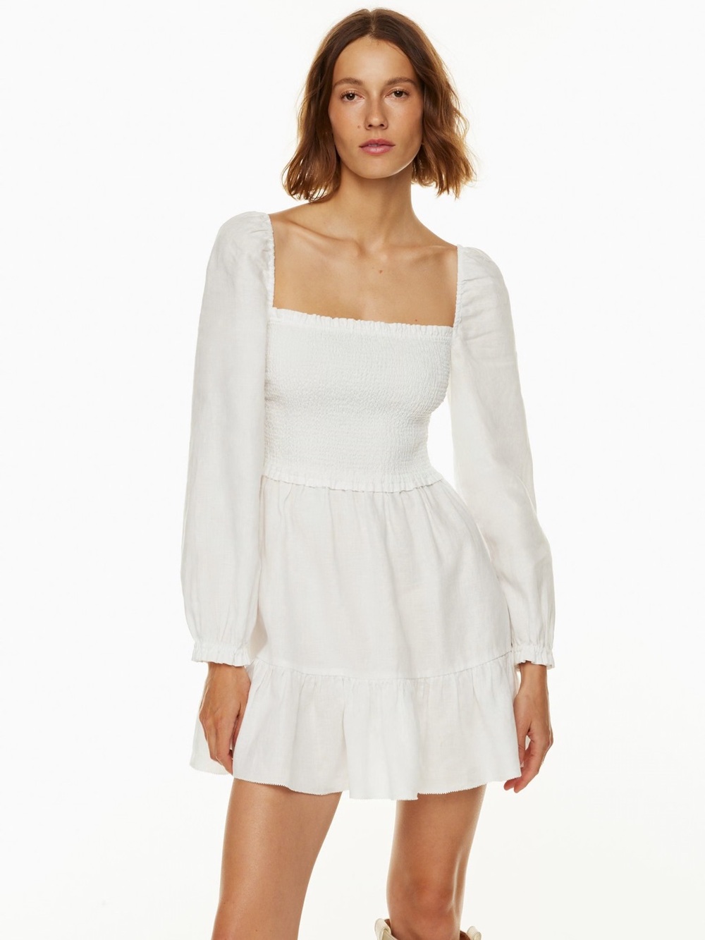 Wilfred Aritzia New Tempest Smocked Floral Jacquard Mini Dress White XS